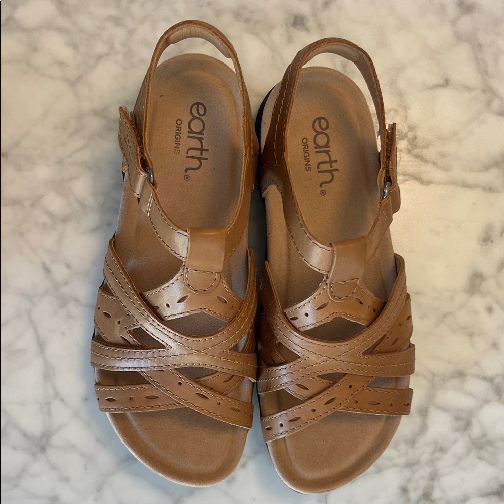 Earth Origins NWOT Tan Strappy Sandals Women’s Size 7W - Picture 5 of 7
